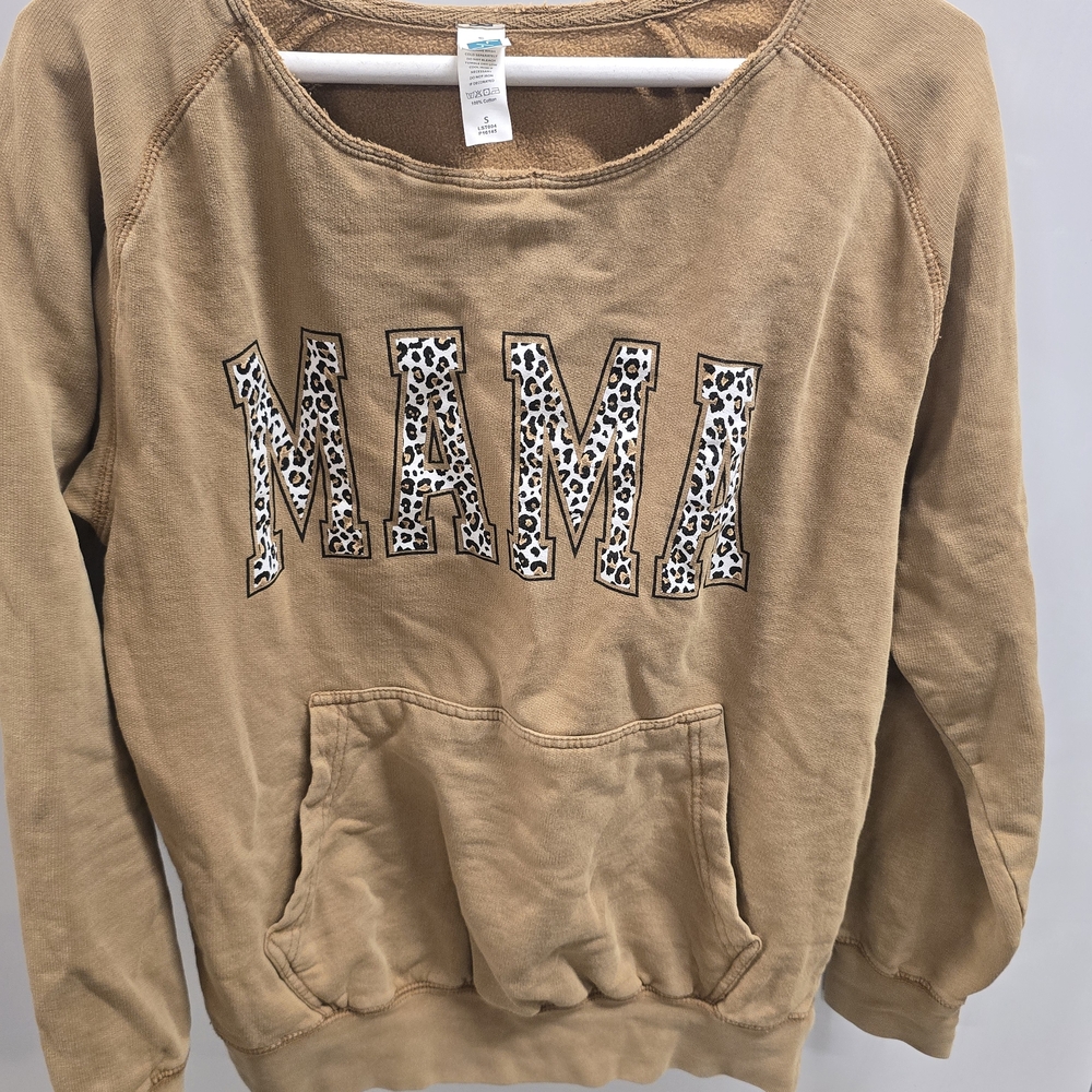 Leopard Print 'MAMA' Women's Tan Sweatshirt LANE SEVEN SMALL